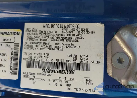 2017 Ford Fusion Se from USA, damaged, VIN 3FA6P0H76HR378087
